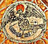 Evangelist Johannes, personifiziert durch den Adler, gotische Fresken in der Pfarrkirche Ehenfeld